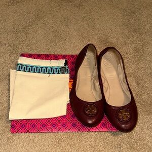 Tory Burch Deep Burgundy Leather Flats